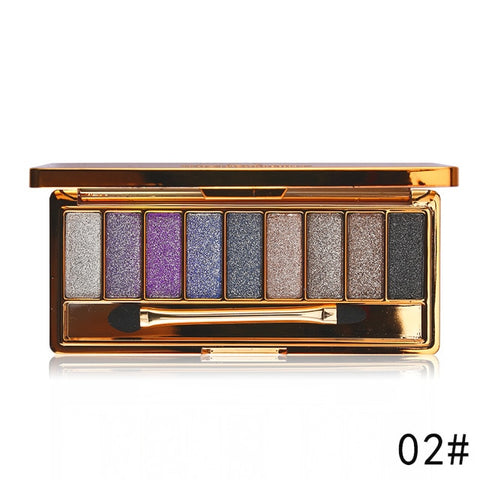 Sombra de olho profissional pallete maquiagem 9 cores diamante brilho brilhante brilhante sombra de olho compõem paleta à prova dwaterproof água com escova